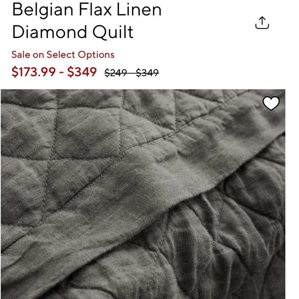 Pottery Barn Belgian Flax Linen Diamond Quilt King Cal King Charcoal Gray